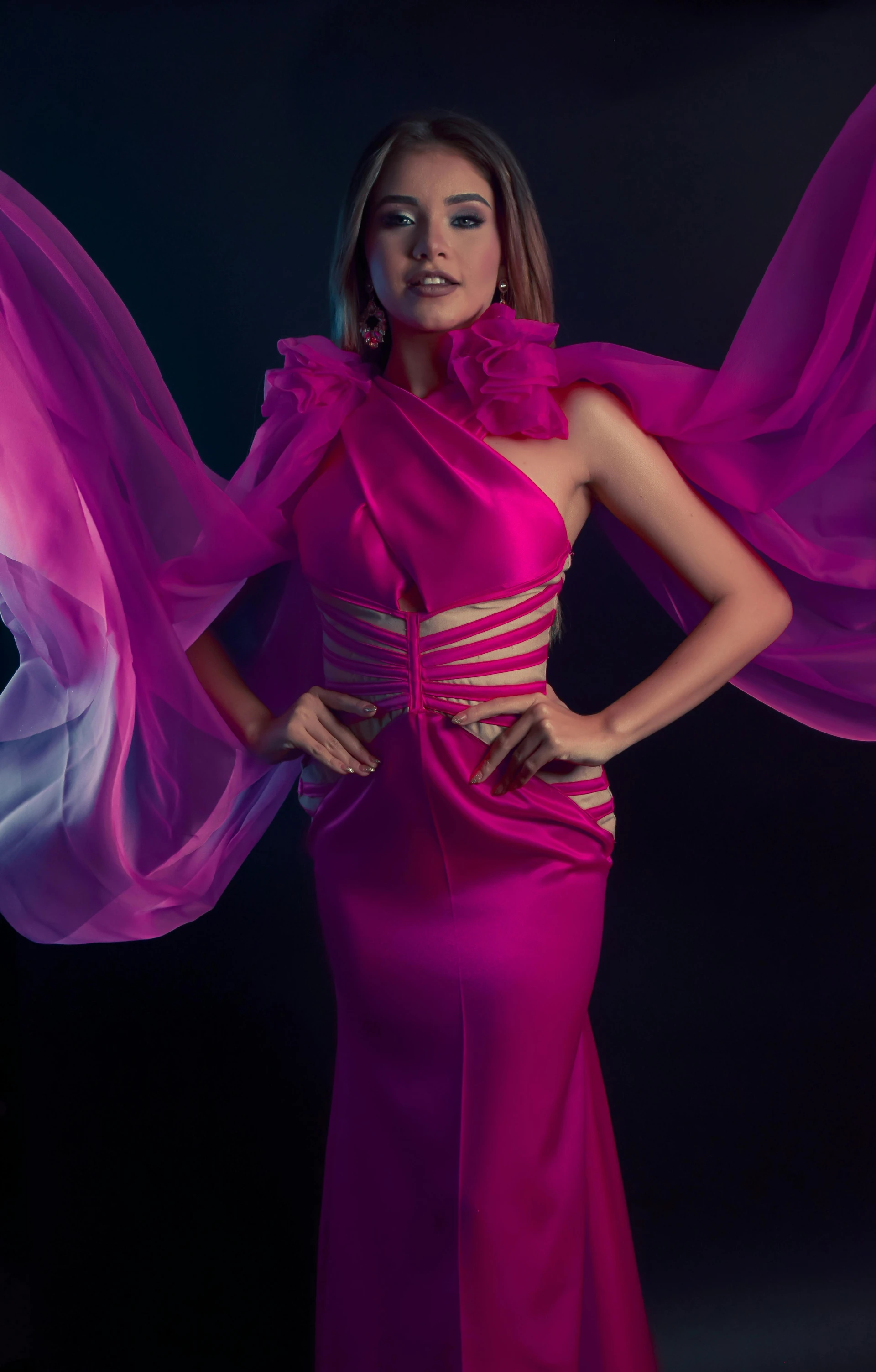 Bollywood Red Carpet Pink Gown Hot Magenta Mermaid Gown with Waist Cut
