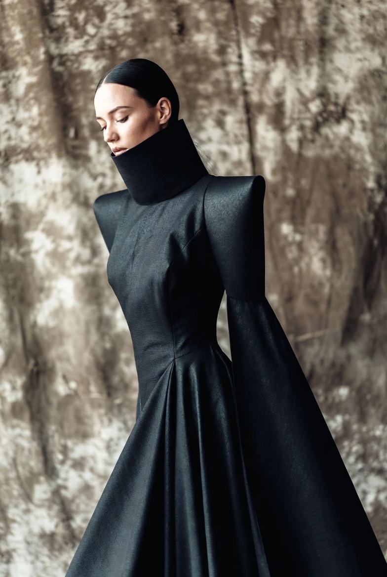 Command Dark Avant-Garde: Design This Sculptural Black Gown