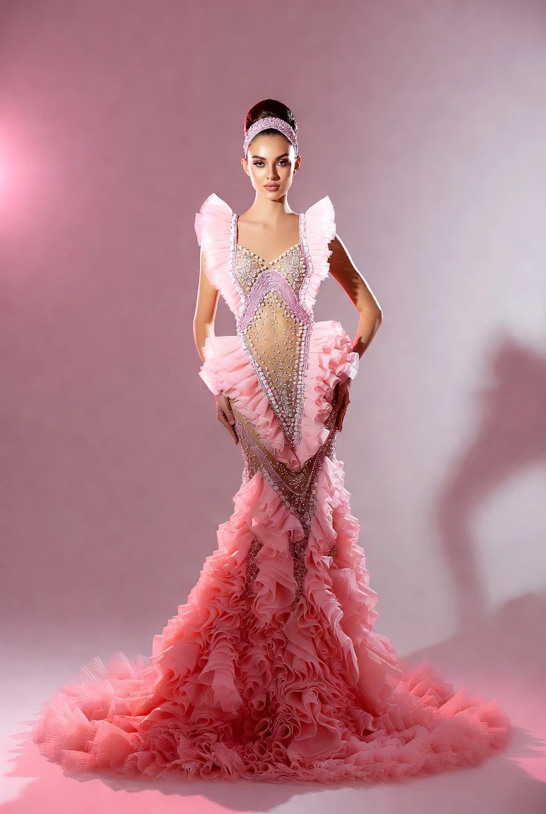 Design Pink Couture Fantasy: Create This Ruffled Mermaid Gown