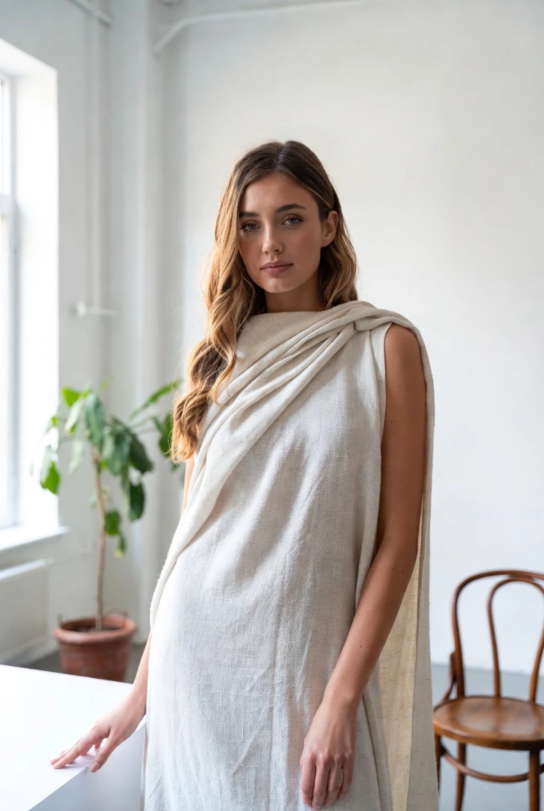 Discover Pure Linen Folk-Ethnic Draped Maxi Serenity