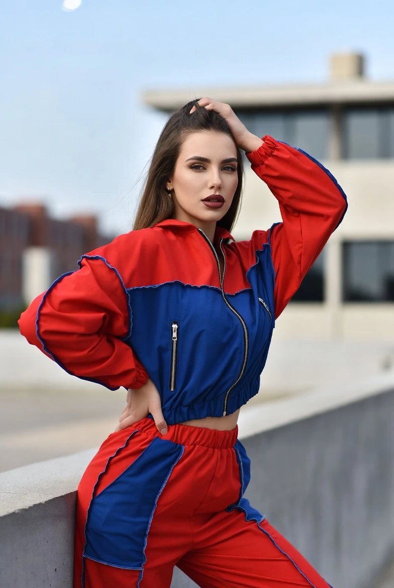 Drop the Heat: Style This Red-Blue Color-Block Tracksuit Look Today!