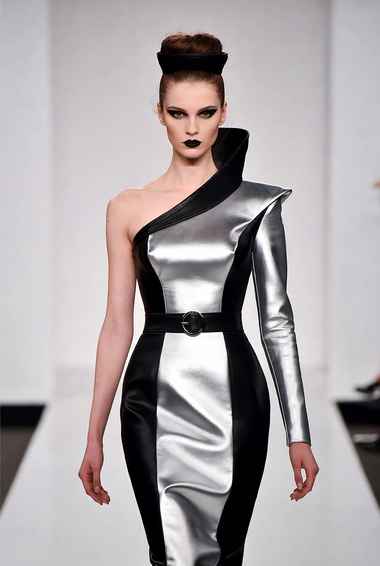 Futuristic Asymmetric Silver-Black Gown