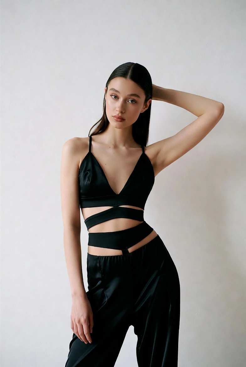 Master Effortless Minimalist Black Satin Cut-Out Set
