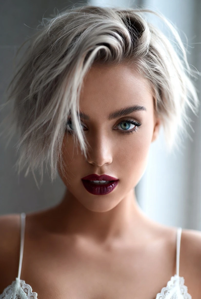 Platinum Pixie & Bold Berry Lip: Edgy Beauty Portrait