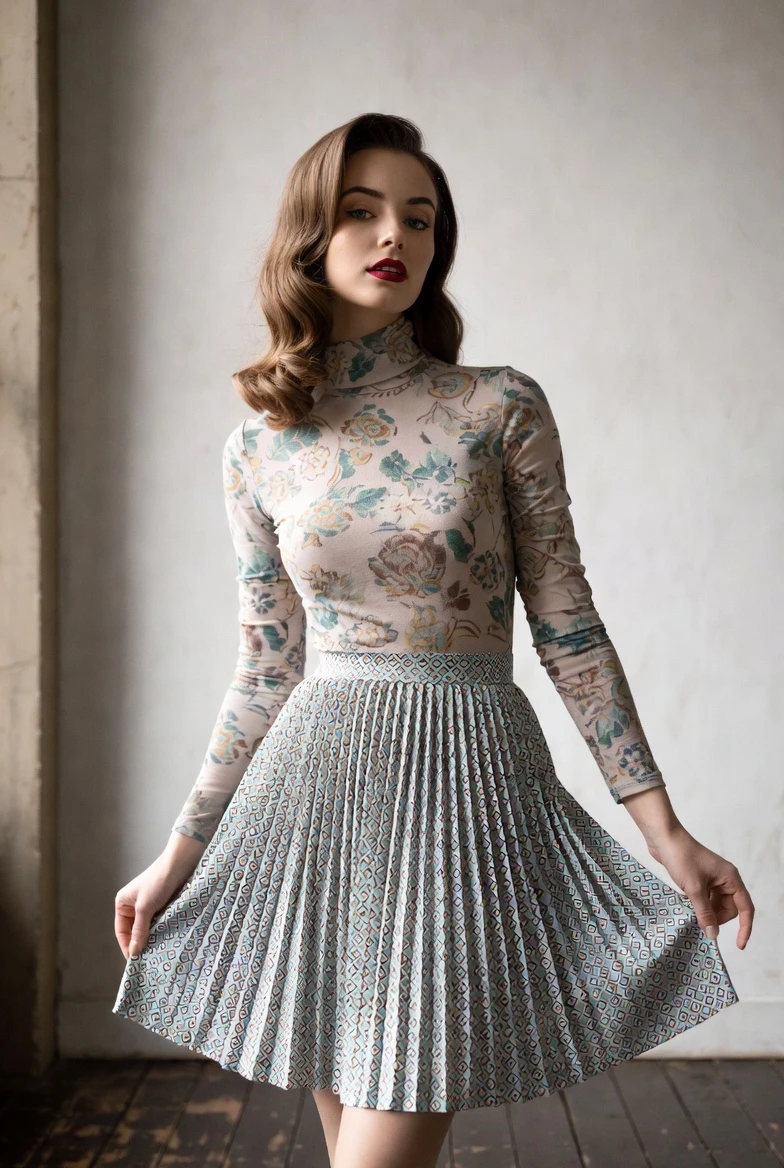 Recreate Timeless 1950s Floral Pleated Retro Glam
