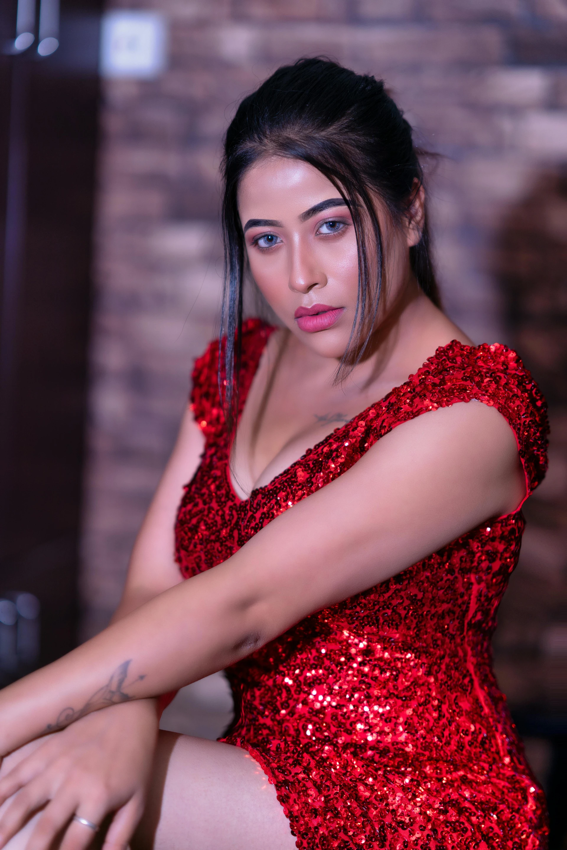 Red Sequin Party Wear Dress