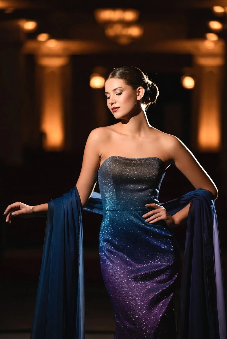 Shine in Ombre Glitter Mermaid Gown with Cape Sleeves