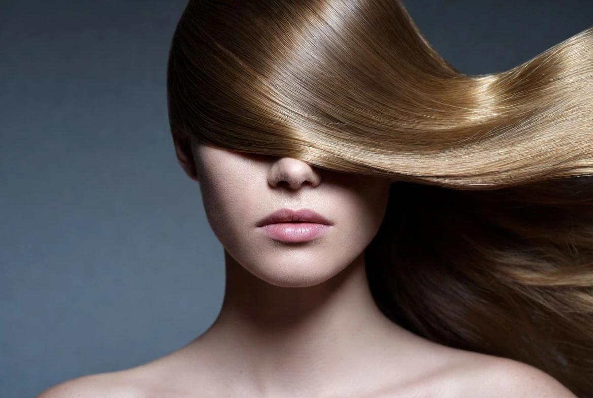 Silk Veil & Glossed Lips: Minimal Hair Drama Portrait