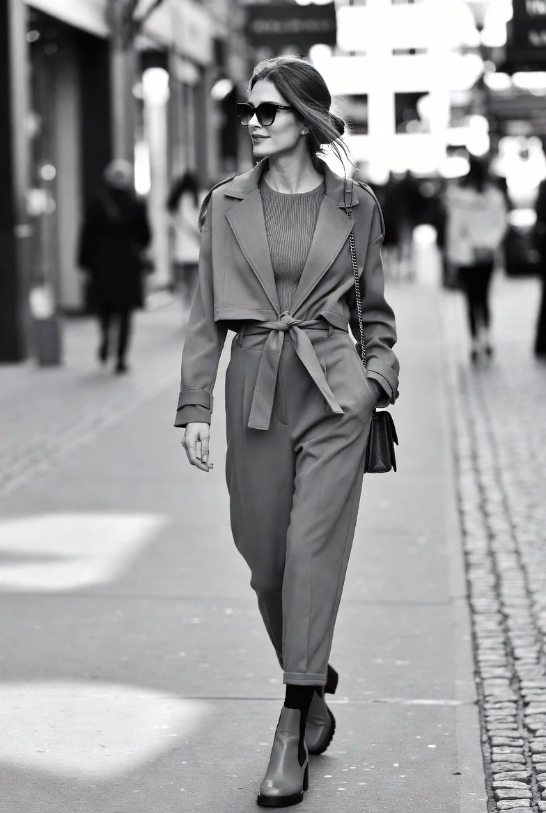 Taupe Belted Trench Jumpsuit – Monochrome Street Sophistication