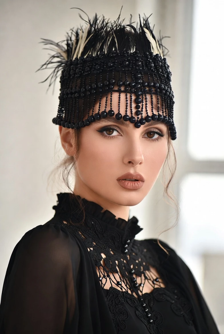 Unleash Dark Couture Magic: Design This Black Lace Feather Masterpiece